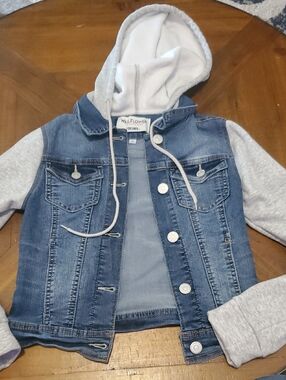 Wallflower Blue Denim Jacket with Gray Hood and Sleeves
